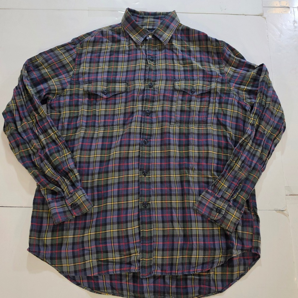 Polo Ralph Lauren Mens Large Plaid Flannel Shirt Blue Green Red Long Sleeve